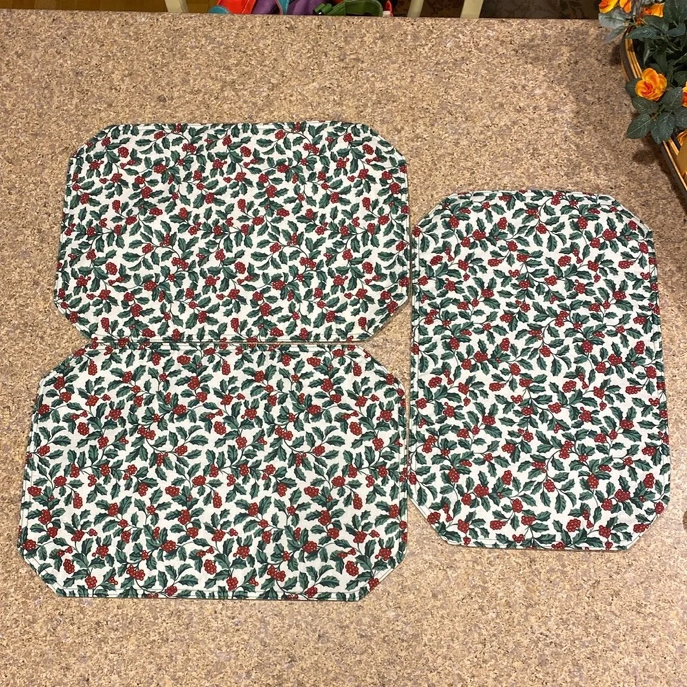 Three Longaberger Holly Placemats WITH FLAWS Holiday